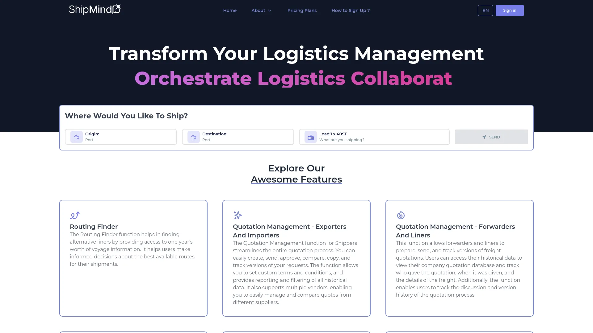 Screenshot of the ShipMind product page