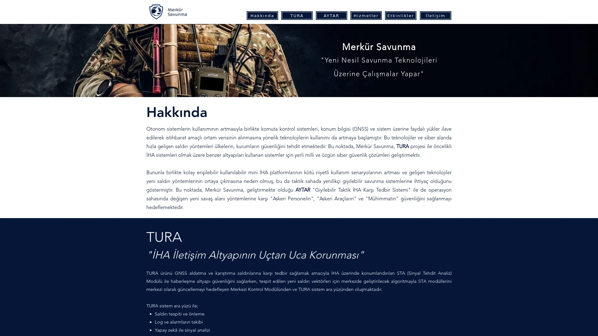 Screenshot of the Merkür Savunma Teknolojileri A.Ş. product page