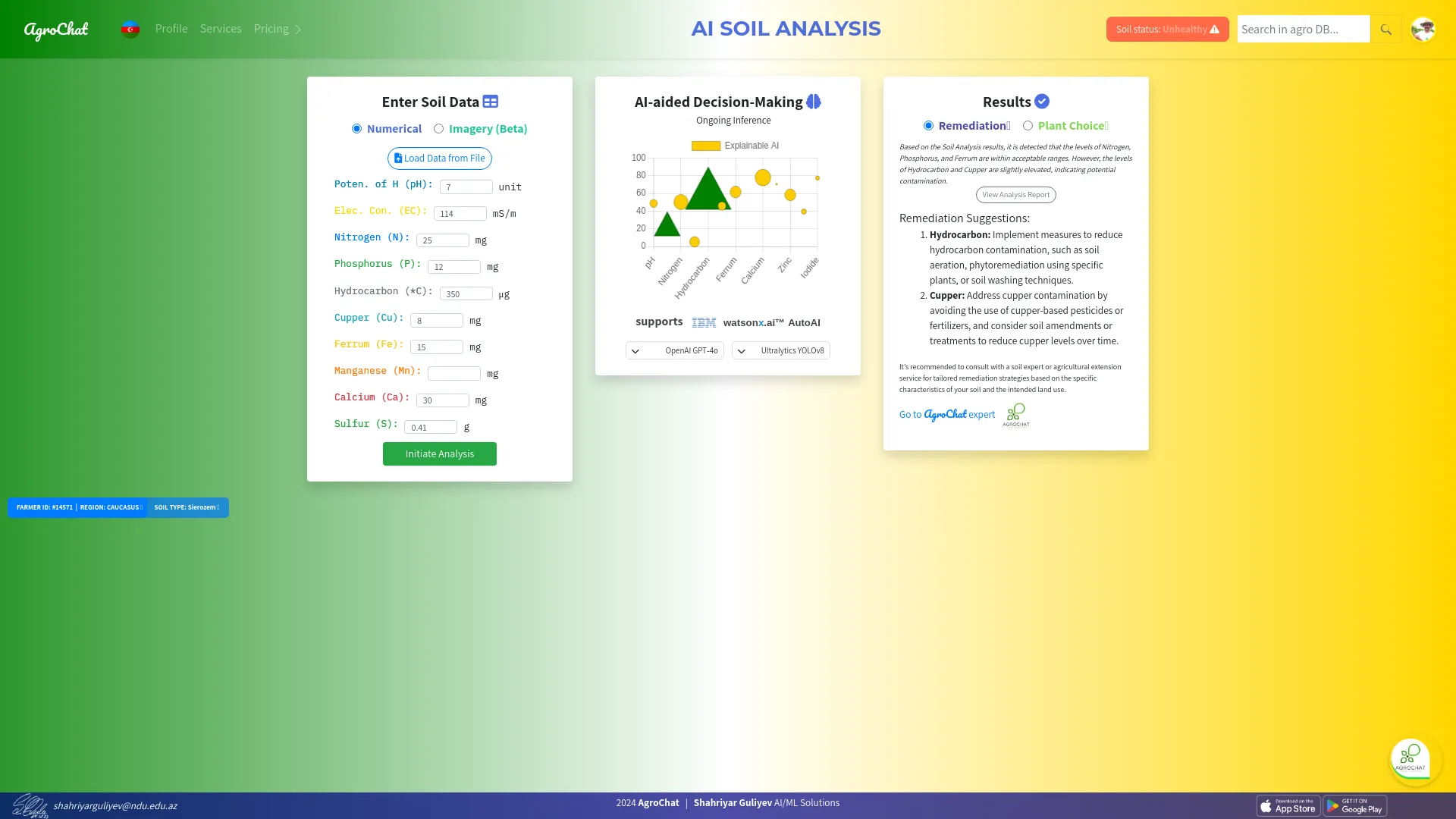 Screenshot of the AgroChat product page