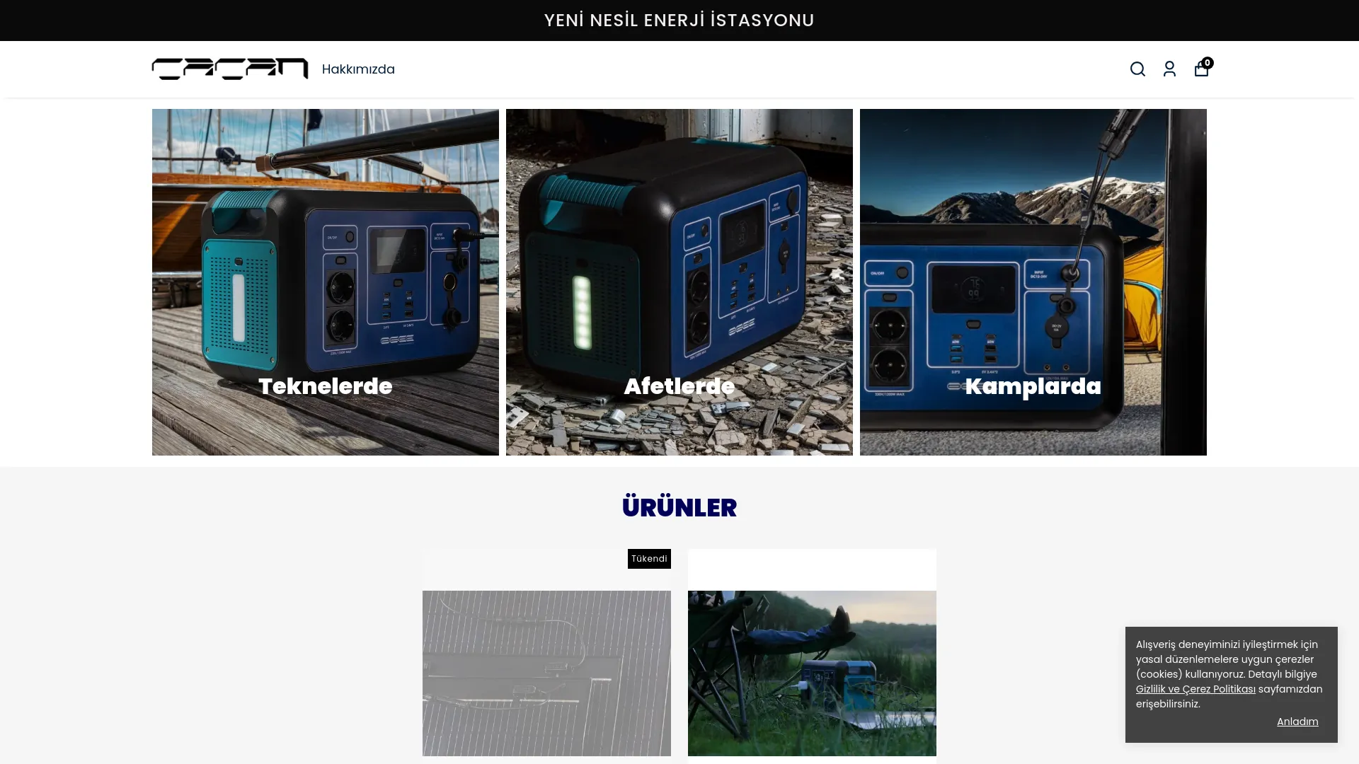 Screenshot of the çaçan enerji product page
