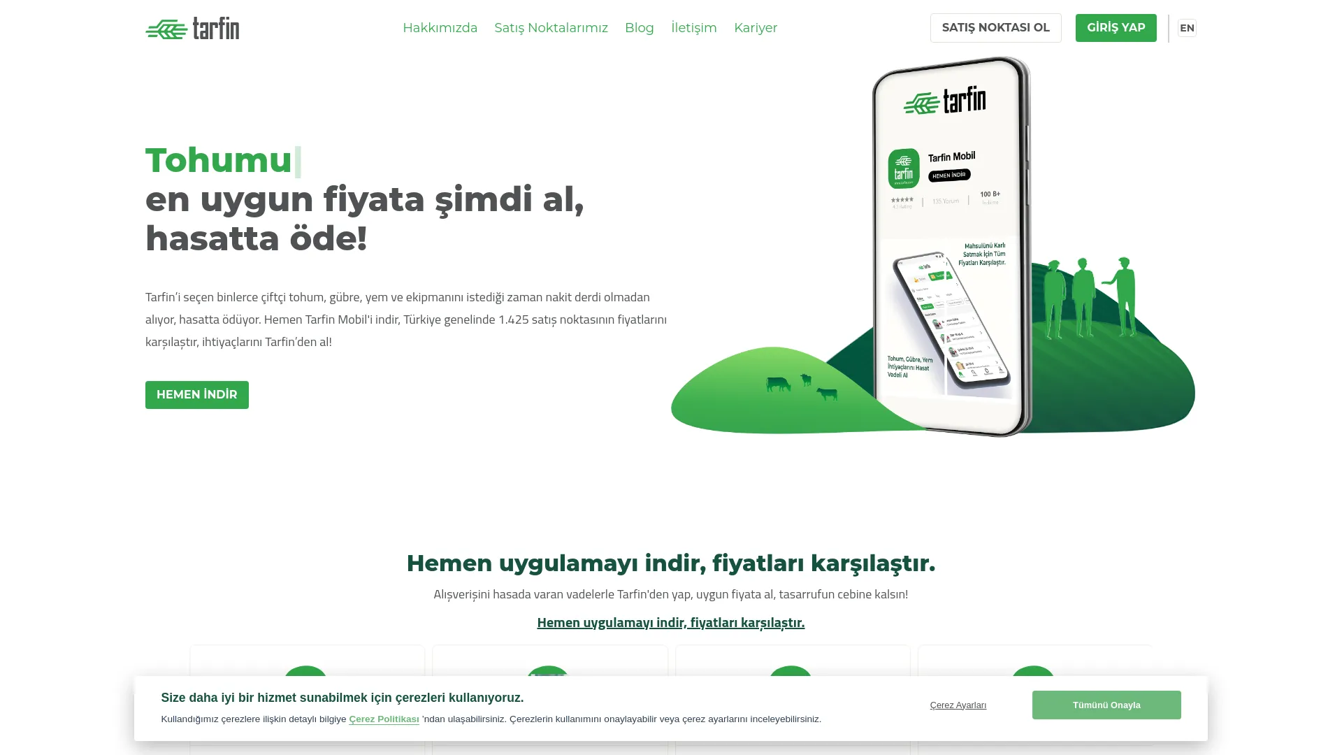 Screenshot of the Tarfin product page