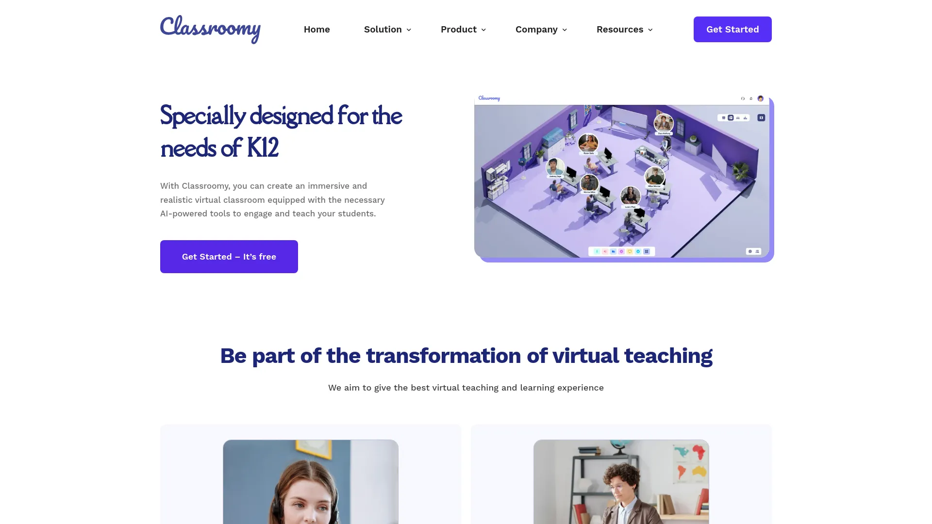 Screenshot of the Classroomy product page
