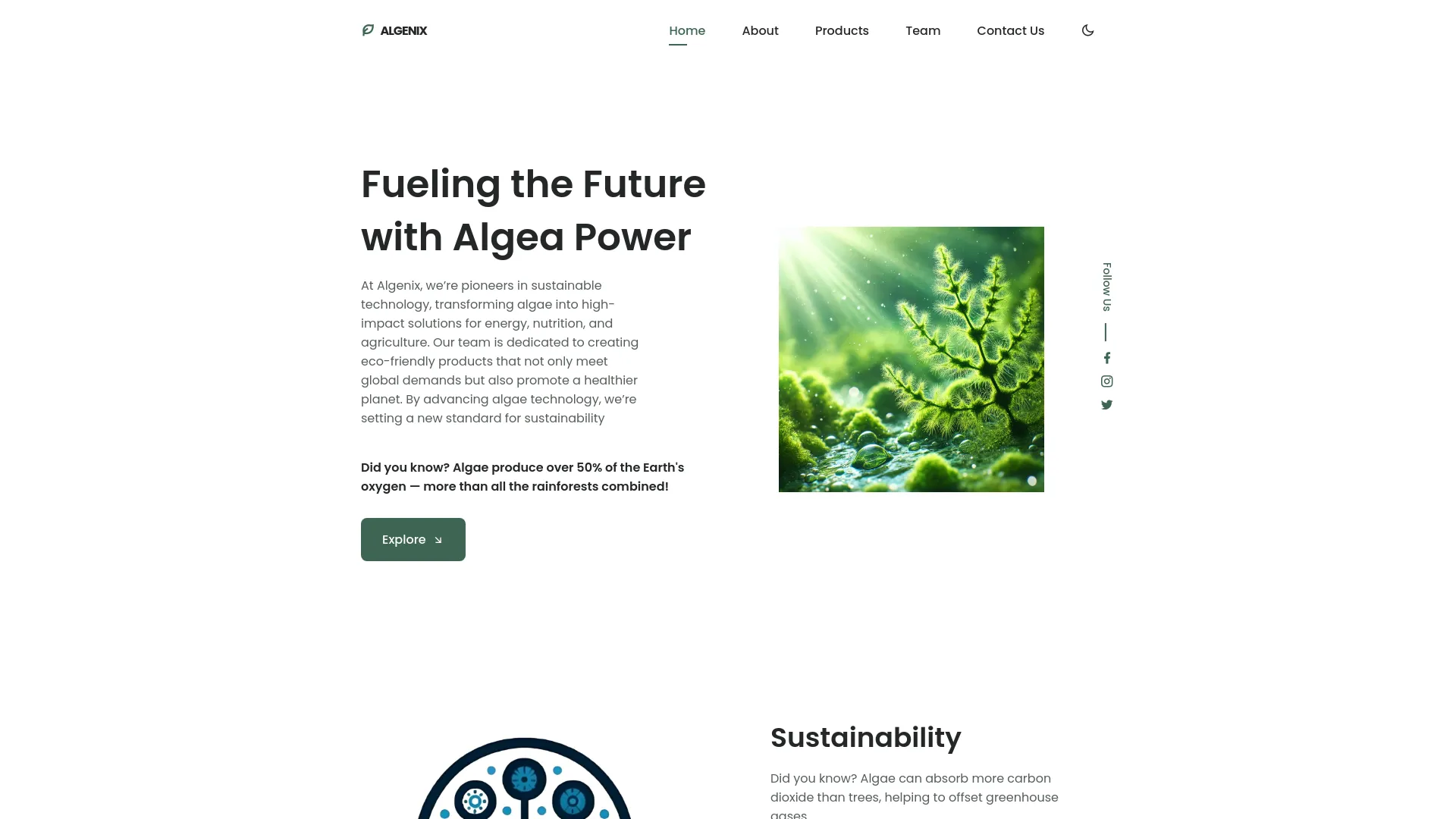 Screenshot of the Algenix product page