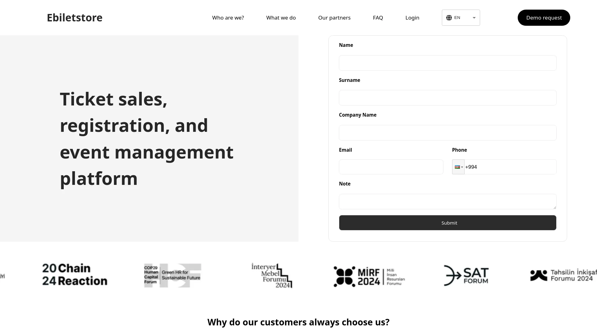 Screenshot of the Ebiletstore product page