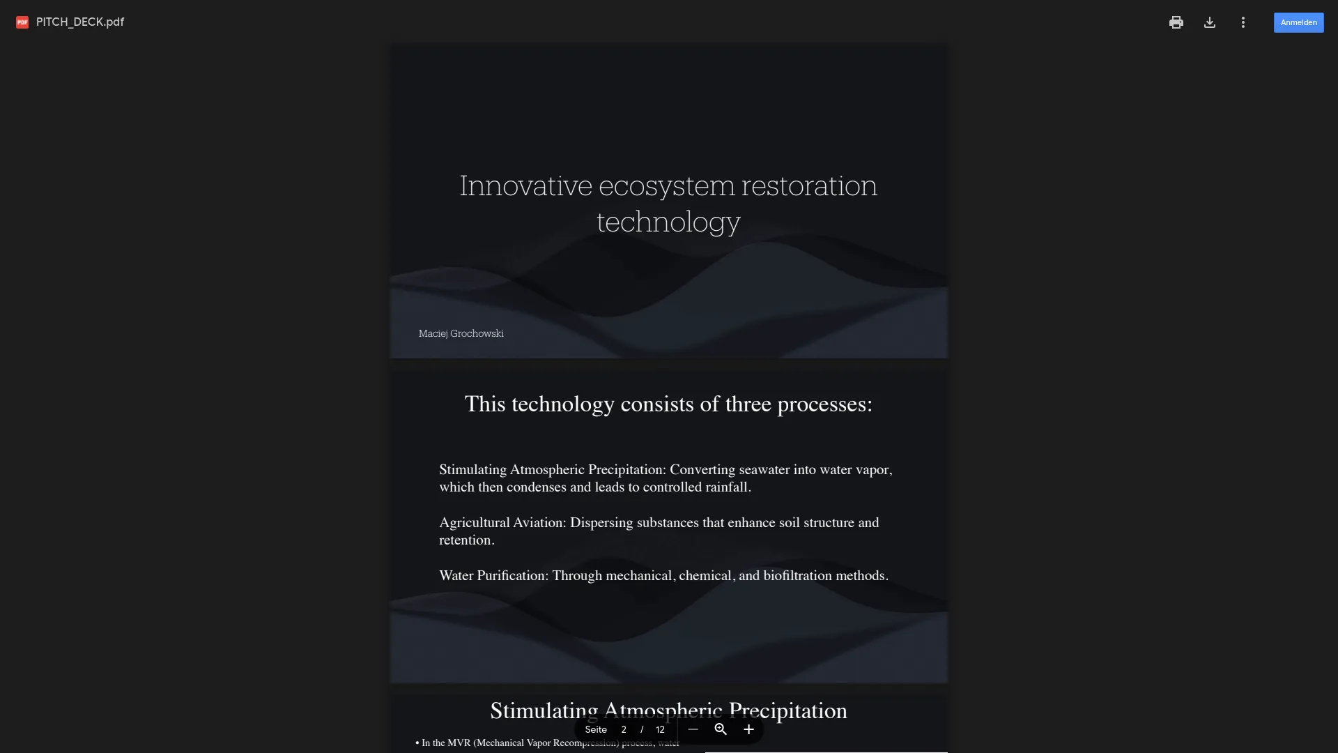 Screenshot of the Innovative ecosystem restoration technology product page