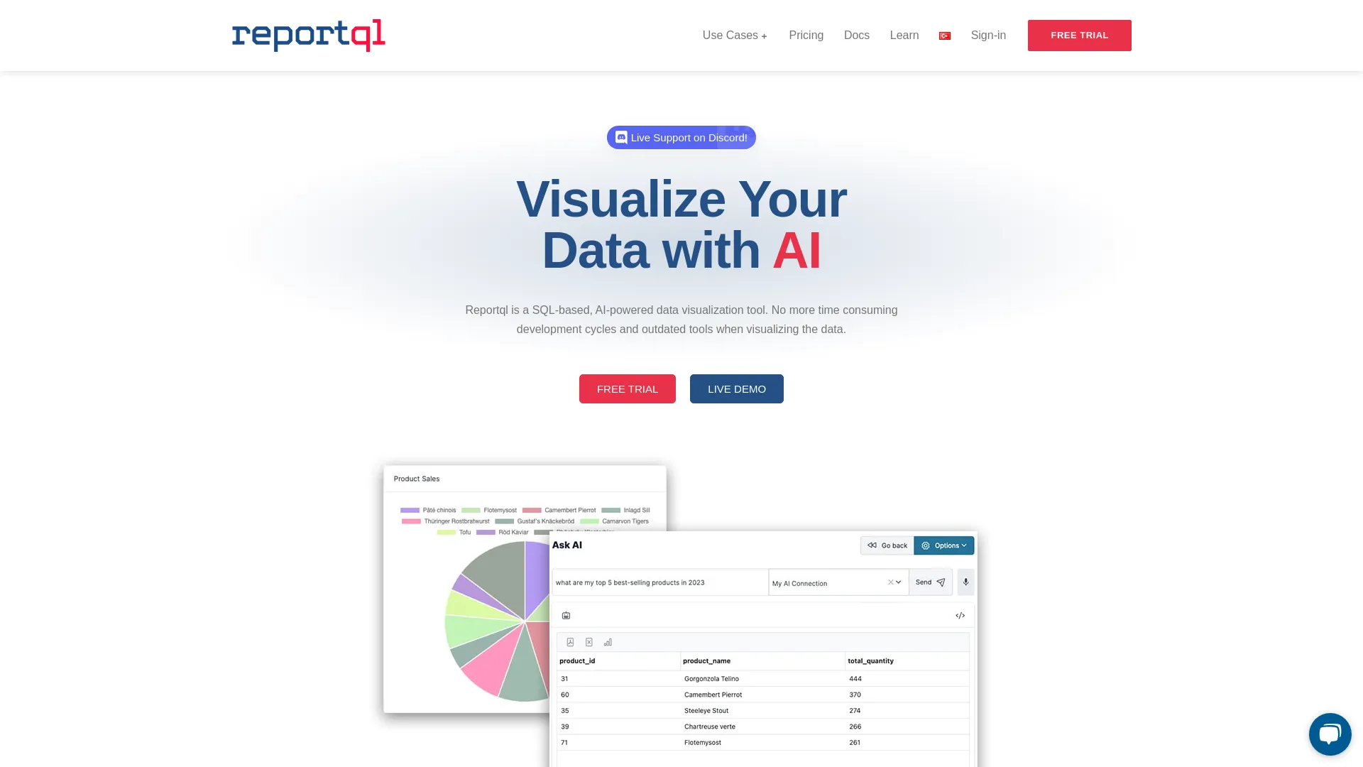 Screenshot of the Reportql product page