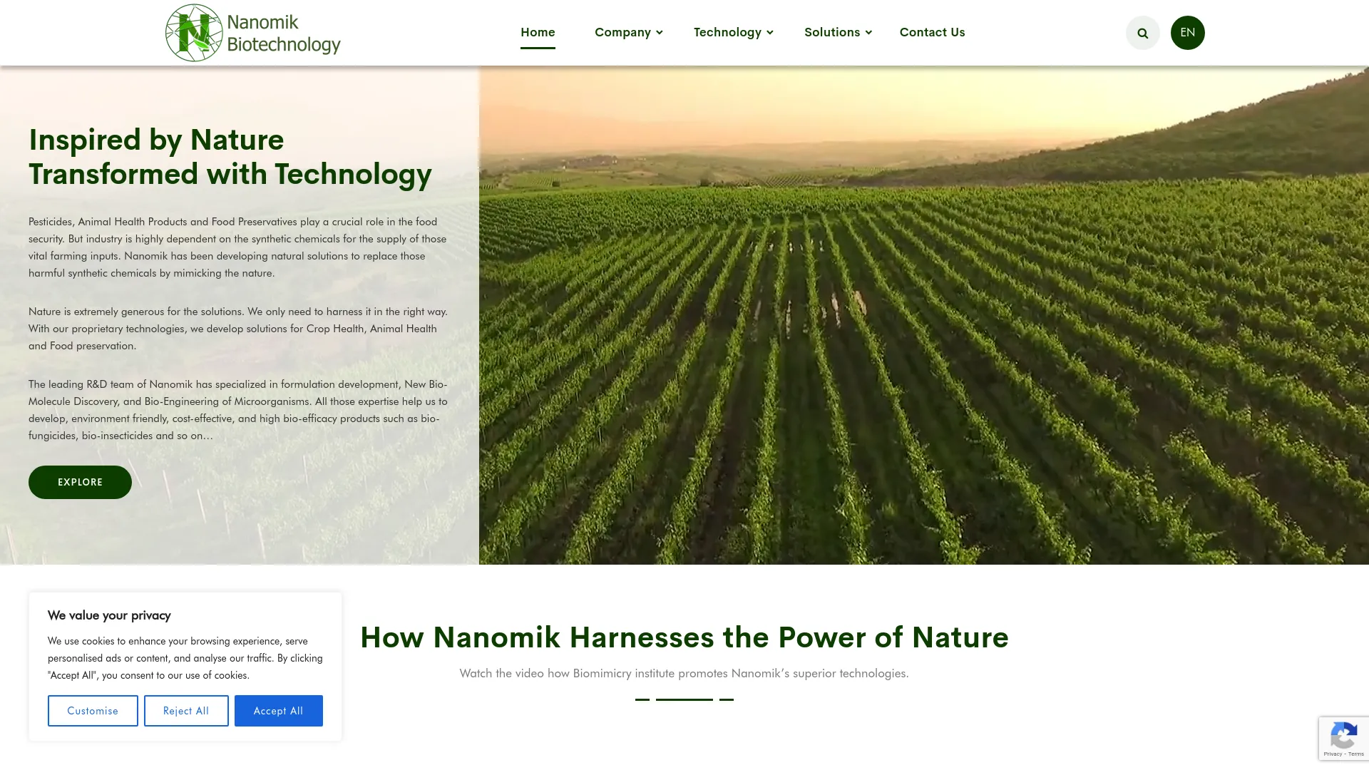 Screenshot of the Nanomik Biotechnology product page