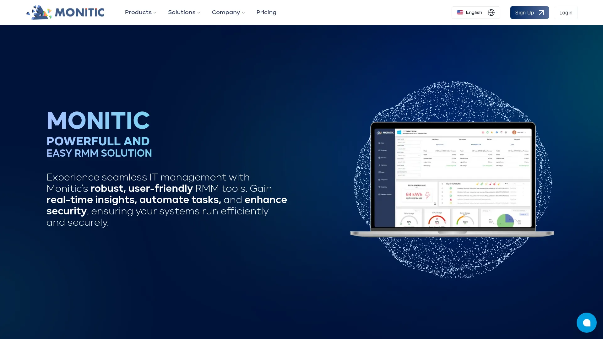 Screenshot of the Monitic RMM product page