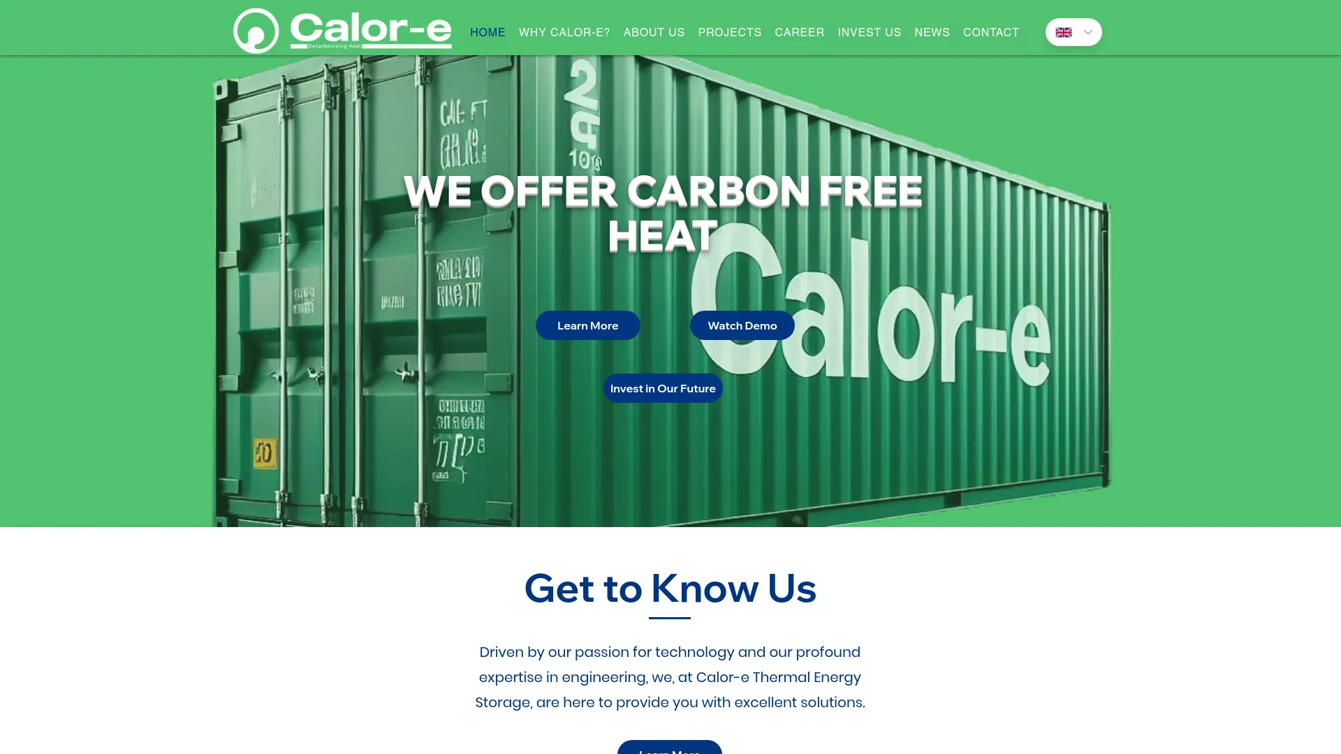 Screenshot of the Calor-e product page