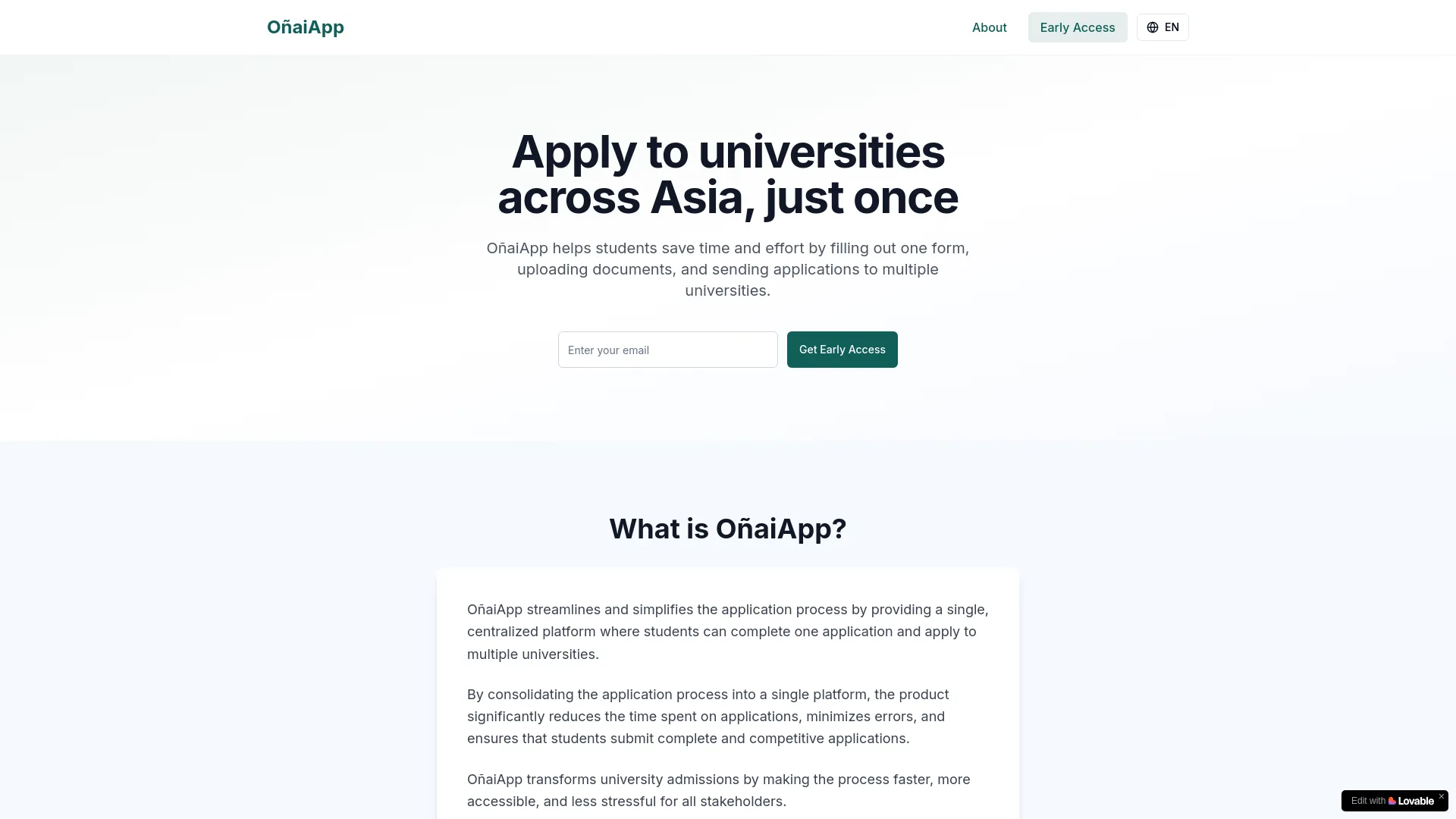 Screenshot of the OñaiApp product page