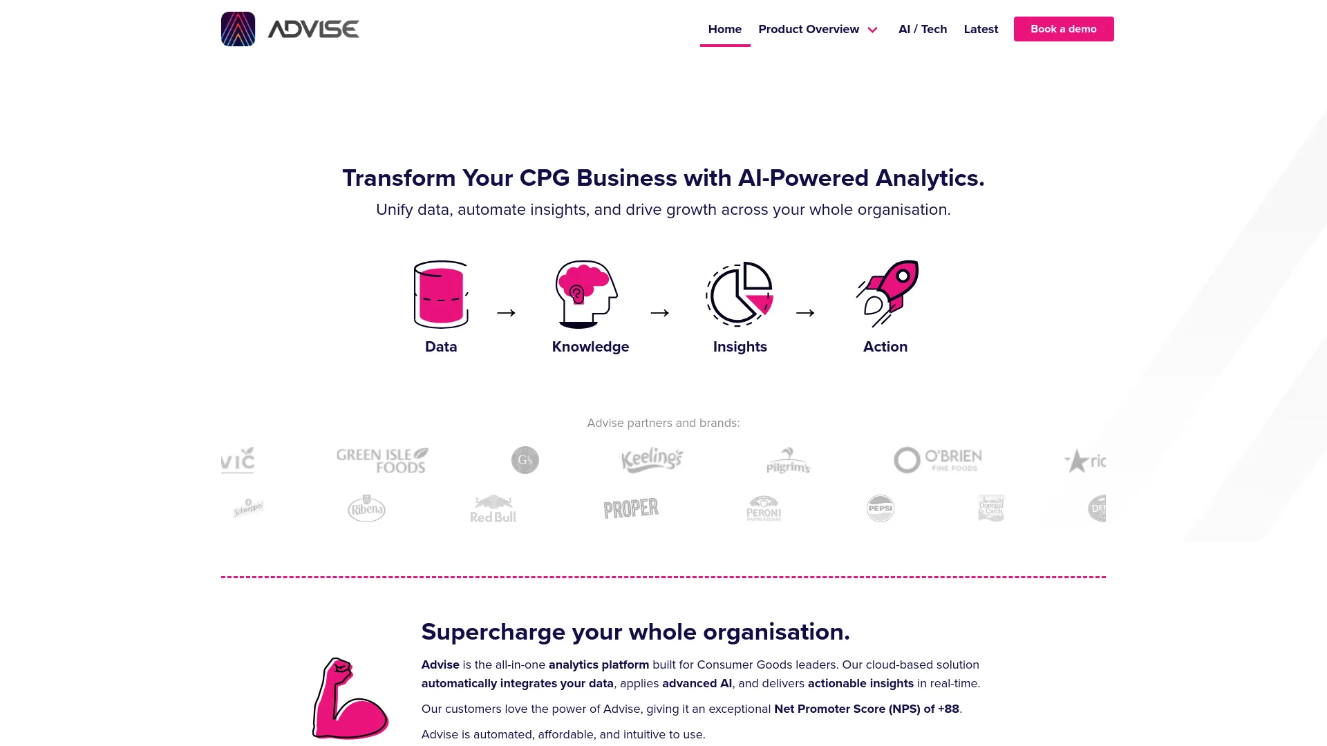 Screenshot of the Advise CPG product page
