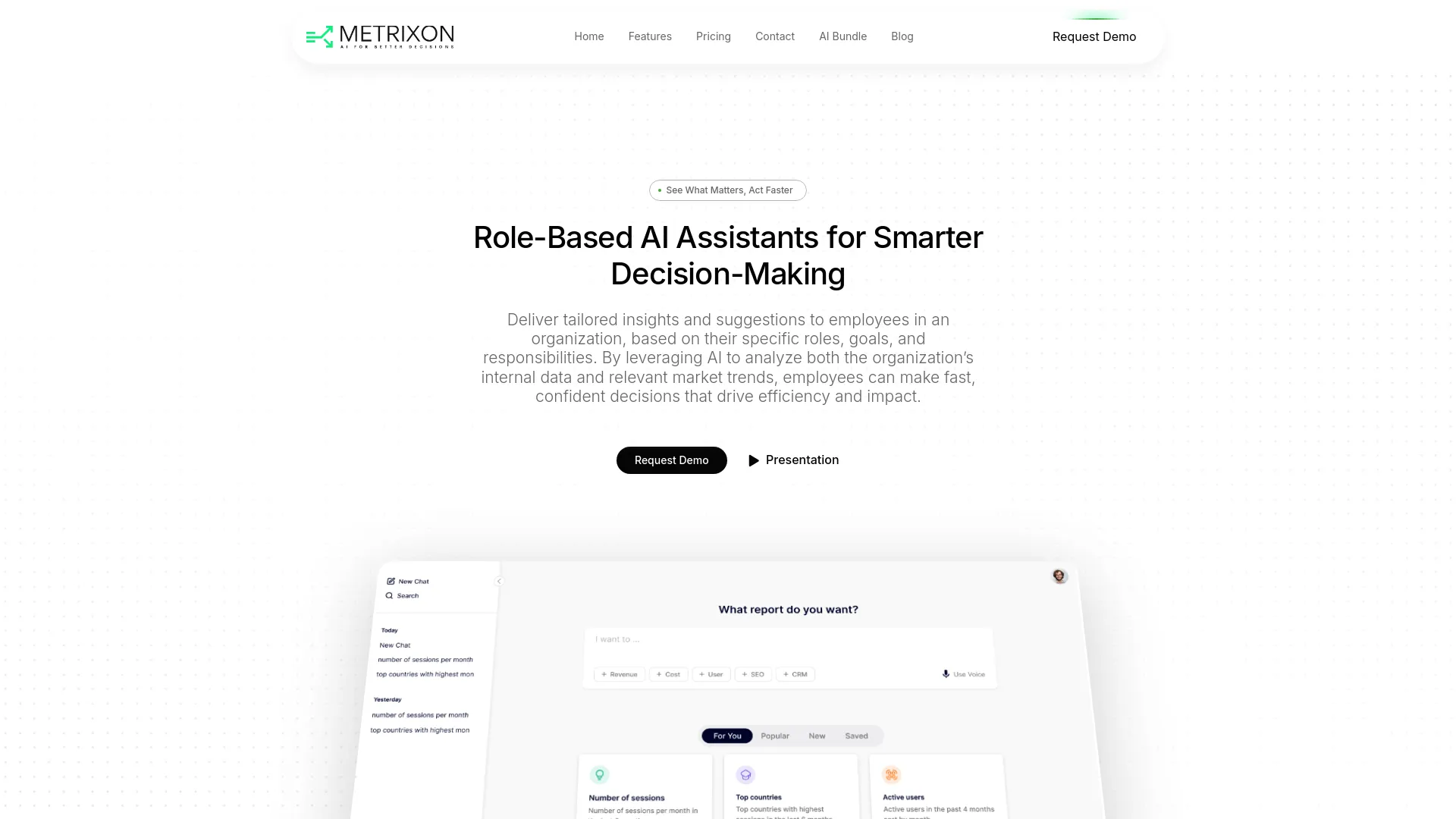 Screenshot of the Metrixon product page