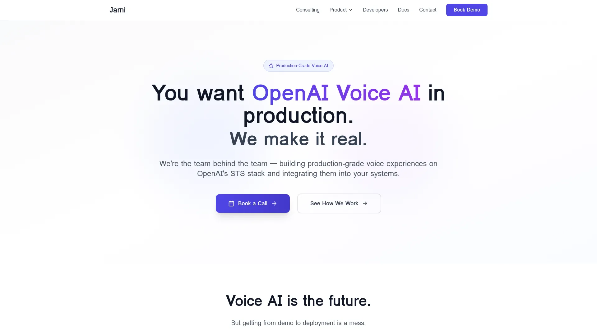 Screenshot of the Jarni AI product page