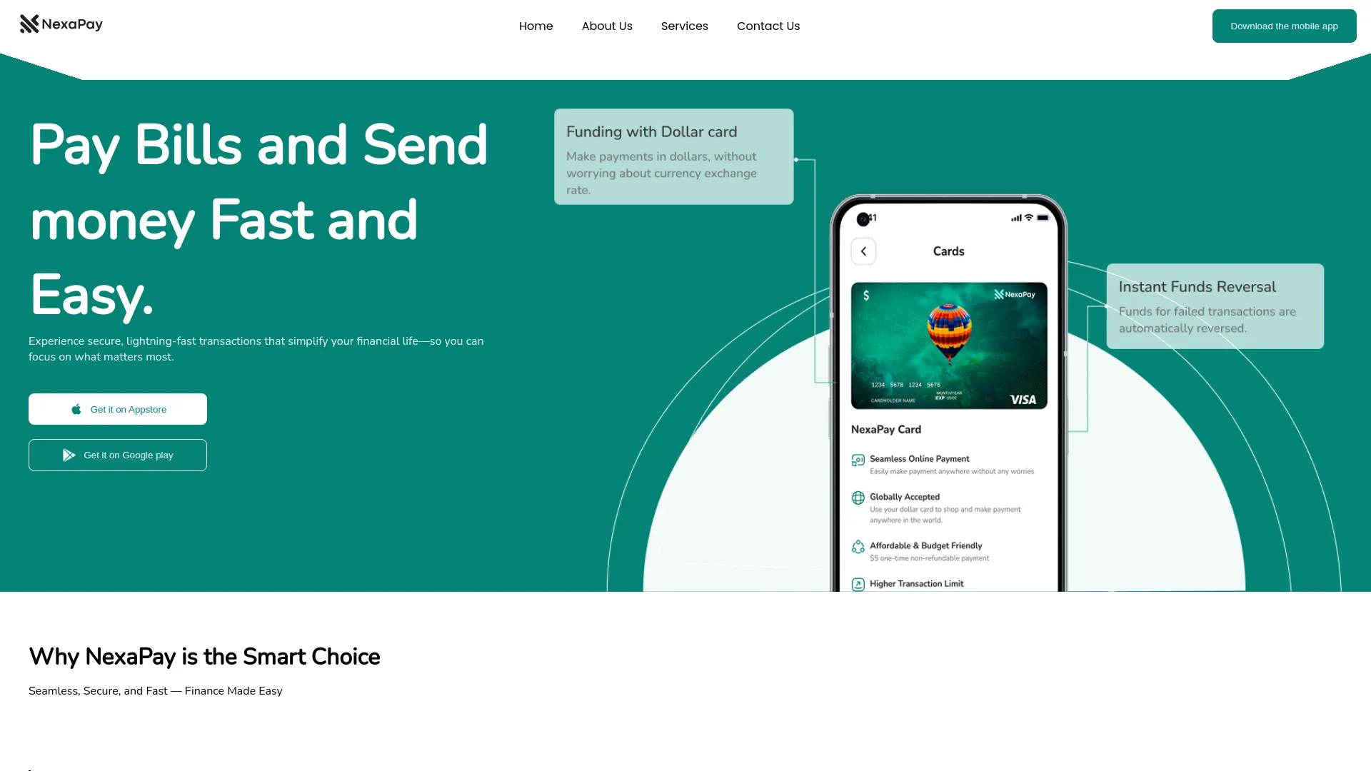Screenshot of the NexaPay product page