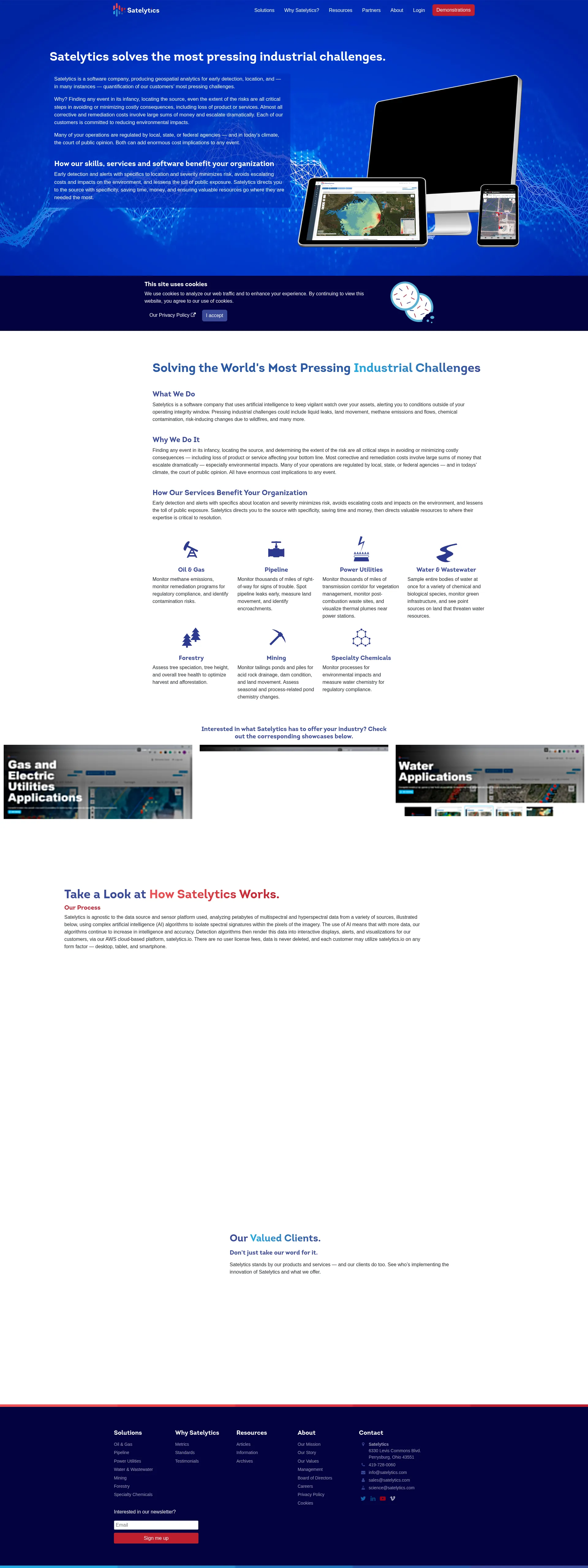 Screenshot of the Satelytics product page