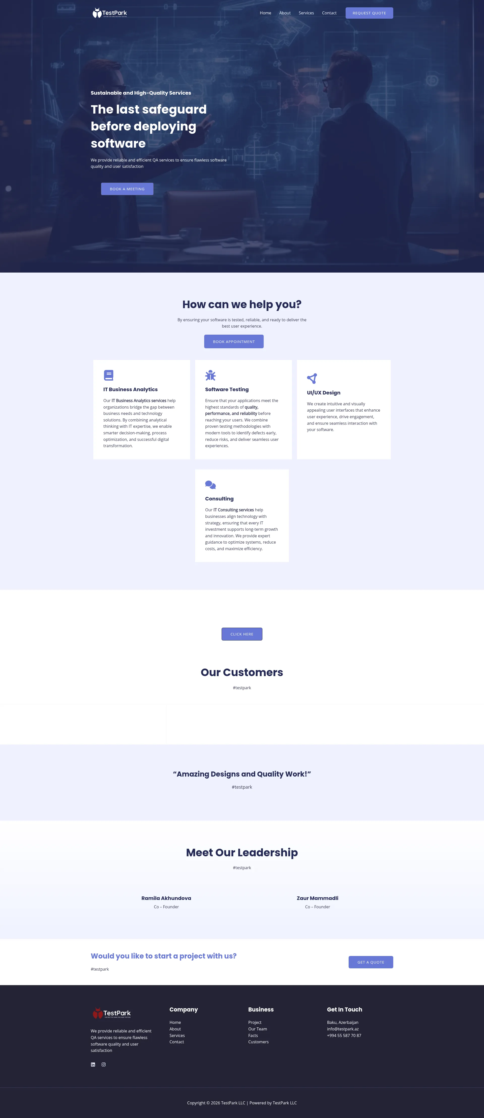 Screenshot of the TestPark LLC product page
