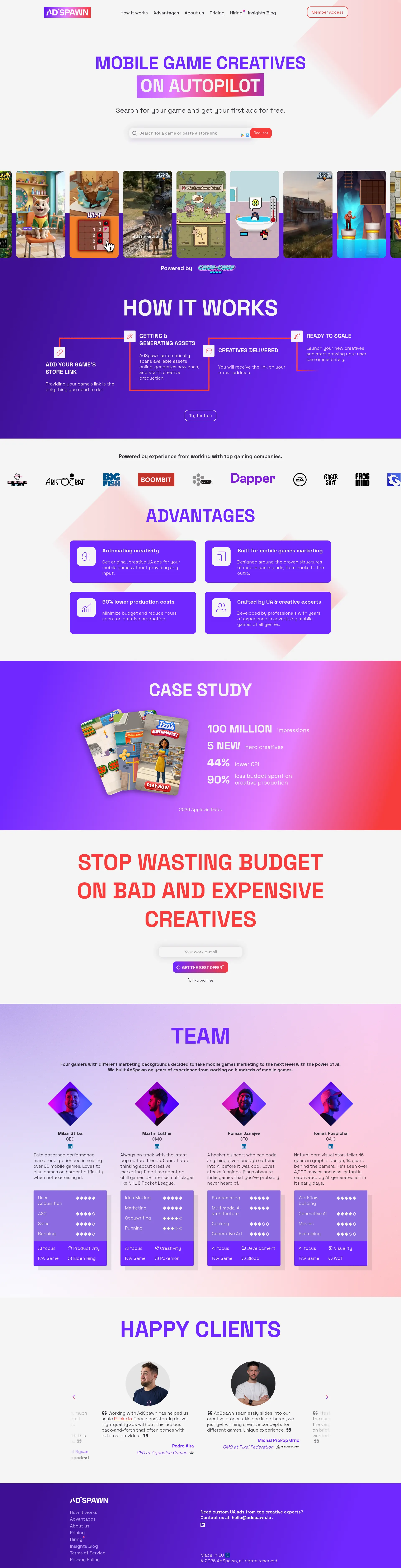 Screenshot of the AdSpawn product page