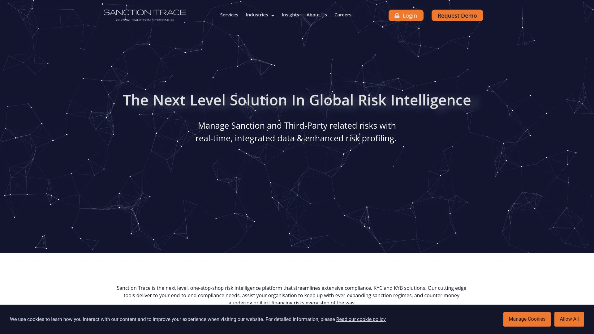 Screenshot of the Sanction Trace product page