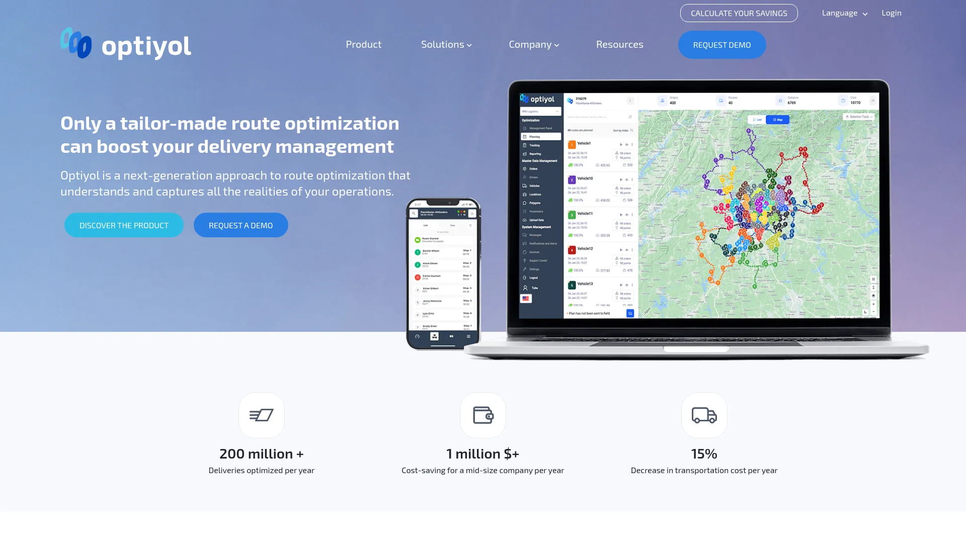 Screenshot of the Optiyol product page